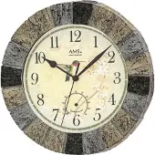 AMS 5979 Horloge murale radioélectrique analogique aspect pierre avec thermomètre