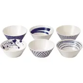 Royal Doulton Ensemble de 6 bols motifs mixtes en porcelaine Pacific bleu/blanc