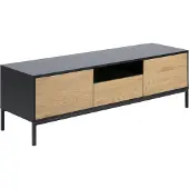 Actona Seaford Support TV mural MDF noir/chêne sauvage avec tiroir et portes 140x40x45 cm