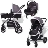 vidaXL Poussette 3 en 1 Aluminium Gris et Noir