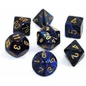 Chessex Poly 7 Cubes Set : Scarab Royal Blue / Gold