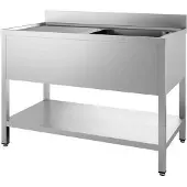 CombiSteel Meuble sous-évier , 1 bac, à droite, avec socle, en acier inoxydable, 1400 x 700 x 850 mm