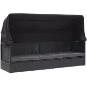 vidaXL Canapé-lit d'extérieur avec toit Poly-Rattan Noir