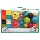 Infantino Senso Set avec 8 boules souples, 8 cubes sensoriels et 4 sprinklers animaux