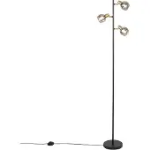QAZQA Lampadaire Art déco noir et or avec verre fumé 3 lumières - Vidro