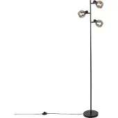 QAZQA Lampadaire Art Déco noir 3 lumières avec verre fumé - Vidro