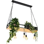 QAZQA Suspension industrielle noire avec bois 5 lumières - Shelf
