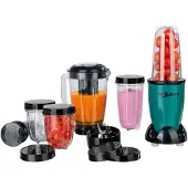 TV DAS ORIGINAL GOURMETmaxx Smoothie Maker Set de 18 pièces mixeur sur pied y compris 4 gobelets To-Go avec couvercle 2 embouts de lame Blender Accessoires résistant au lave-vaisselle anti-fuites
