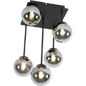 QAZQA Plafonnier moderne noir 5 lumières avec verre fumé - Athènes