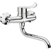 Delabie Support mural SPT-EHM, bras de douche pivotant L200 mm, mitigeur à levier, raccordement eau chaude/froide