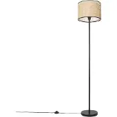 QAZQA Lampadaire rustique noir avec abat-jour en rotin - Kata