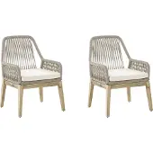 Beliani Chaise de salle à manger de jardin beige en osier polypropylène structure en acier pieds en bois Acacia Design moderne set de 2
