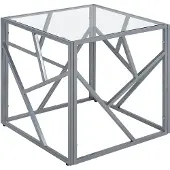 Beliani Table à dés en verre transparent, cadre en métal argenté, dés 50 x 50 cm Glam Modern