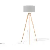 Beliani Lampadaire bois gris 140 cm abat-jour rond en tissu Long câble à trois branches avec interrupteur Design moderne