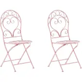 Beliani Lot de 2 chaises d'extérieur en métal rose mobilier moderne style rétro balcon terrasse jardin