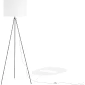 Beliani Lampadaire en métal argenté et blanc 148 cm abat-jour rond en tissu trépied à trois pieds long câble avec interrupteur Design minimaliste
