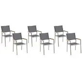 Beliani Lot de 6 chaises de salle à manger de jardin assise en textile gris et argent pieds en acier inoxydable empilables durabilité extérieure