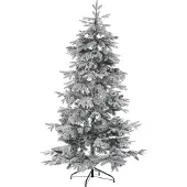 Beliani Arbre de Noël artificiel blanc 210 cm, recouvert de neige, support de Noël en métal noir