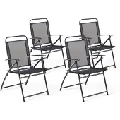 Beliani Jeu de 4 chaises de jardin en textile noir, pieds en métal, pliables, modernes, pour balcon et terrasse, à l'extérieur