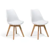 Beliani Ensemble de 2 fauteuils pieds en plastique blanc assise en cuir bois clair pour salle à manger de style scandinave