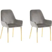 Beliani Lot de 2 chaises de salle à manger, revêtement en velours gris, pieds dorés, style rétro