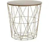 Beliani Table d'appoint aspect grillagé brun clair or 40 x 40 cm Plateau MDF Métal laqué époxy Panier métallique Multifonctionnel Rond Moderne