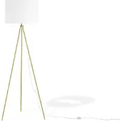 Beliani Lampadaire Or et Blanc Métal 148 cm abat-jour rond en tissu trépied long câble avec interrupteur Design minimaliste