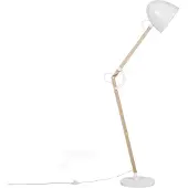Beliani Lampadaire métal blanc 175 cm bras et abat-jour ajustable cadre en bois base en marbre long câble avec interrupteur design industriel