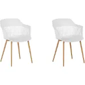 Beliani Lot de 2 chaises de salle à manger en matière synthétique blanche pieds en métal dossier ouvert style moderne salon salle à manger