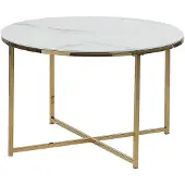 Beliani Table basse ronde effet marbre, base or blanc 70 cm Glam Modern Minimalist