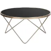 Beliani Table basse en verre trempé noir, épingles à cheveux en métal doré haut de gamme, forme ronde