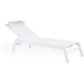 Beliani Chaise longue de jardin blanche en maille blanche, cadre en aluminium blanc et dossier réglable avec appui-tête