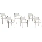 Beliani Lot de 6 chaises de salle à manger de jardin assise en textile blanc et argent pieds en acier inoxydable empilables durabilité extérieure