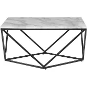 Beliani Table basse beige avec structure en métal noir 80 x 80 cm aspect marbre forme géométrique carré moderne