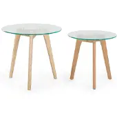 Beliani Table basse composée de 2 cadres en verre brun transparent en bois rond moderne