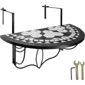 TecTake Table de balcon rabattable 75 x 65 x 62 cm - noir/blanc