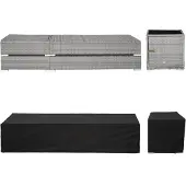 TecTake 2 chaises longues en rotin avec structure en aluminium et table, housse de protection incluse - gris clair
