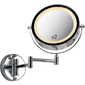 QAZQA Miroir mural design chromé avec LED dimmable à lumière chaude réglable IP44 - Vicino