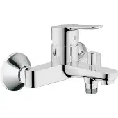 GROHE BauEdge, robinet de baignoire (robinet de douche pour la baignoire, mitigeur avec inverseur automatique bain/douche, avec clapet anti-retour intégré, raccords en S), chromé, 23334000