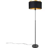 QAZQA Lampadaire moderne noir avec double abat-jour doré - Parte