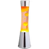 Fisura Lampe à lave orange. Base en chrome argenté, liquide transparent et lave orange. Dimensions: 11 cm x 11cm x 39,5 cm -