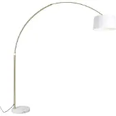 QAZQA Lampe à arc en laiton avec abat-jour en tissu blanc 50 cm - XXL