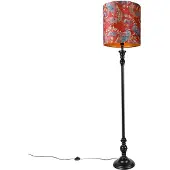 QAZQA Lampadaire noir avec abat-jour rouge paon 40 cm - Classico
