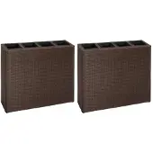 vidaXL Lits surélevés de jardin et 4 pots 2 pcs Résine tressée Marron