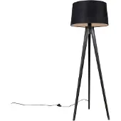 QAZQA Trépied noir avec abat-jour en lin noir 45 cm - Tripod Classic