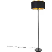 QAZQA Lampadaire moderne noir avec abat-jour noir avec intérieur doré - Simplo