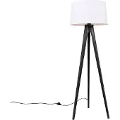 QAZQA Trépied noir avec abat-jour en lin blanc 45 cm - Tripod Classic