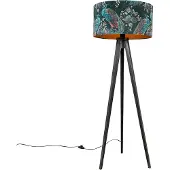 QAZQA Lampadaire trépied noir avec abat-jour paon 50 cm - Tripod Classic