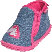 Playshoes Pantoufle 'Einhorn' bleu denim / rose foncé
