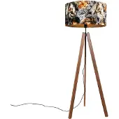 QAZQA Lampadaire avec abat-jour noir motif paon rouge 40 cm - Simplo